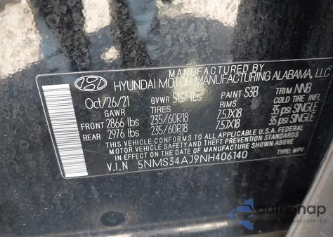 2022 Hyundai Santa Fe Sel z USA, uszkodzony, nr VIN 5NMS34AJ9NH406140